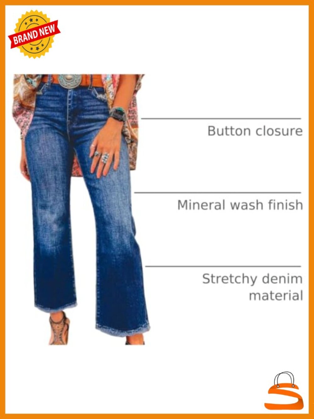 High Waisted Flared Jeans Raw Hem Stretchy Denim Pants - Picture 3 of 6